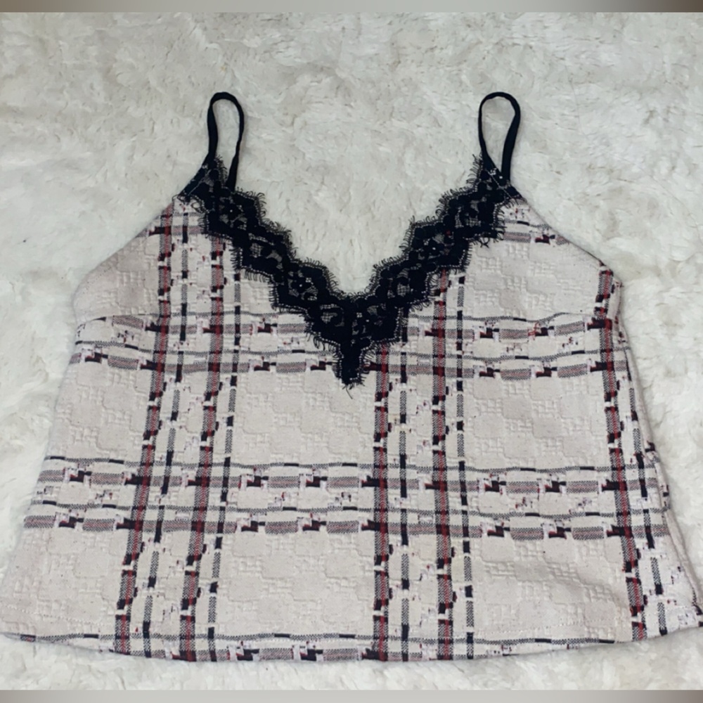 Zara Cream Plaid Chemise with Black Lace